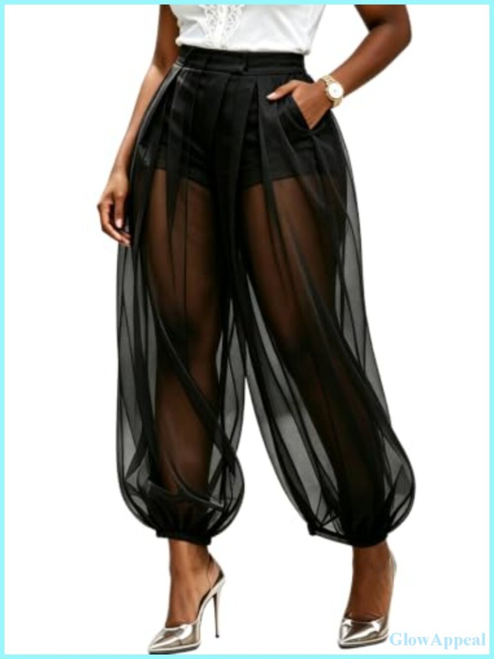 Women's Sheer Chiffon Balloon Capri Pants with Built-in Shorts